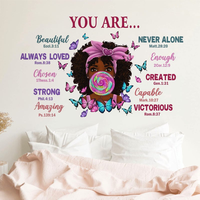 Mfault Black Girl Magic You are Beautiful Inspirational Wall Decals Stickers, Religious Quote Lollipop Butterfly Nursery Decoration African American Bedroom Art, Positive Afro Kid Teen Room Home Decor - Image 5